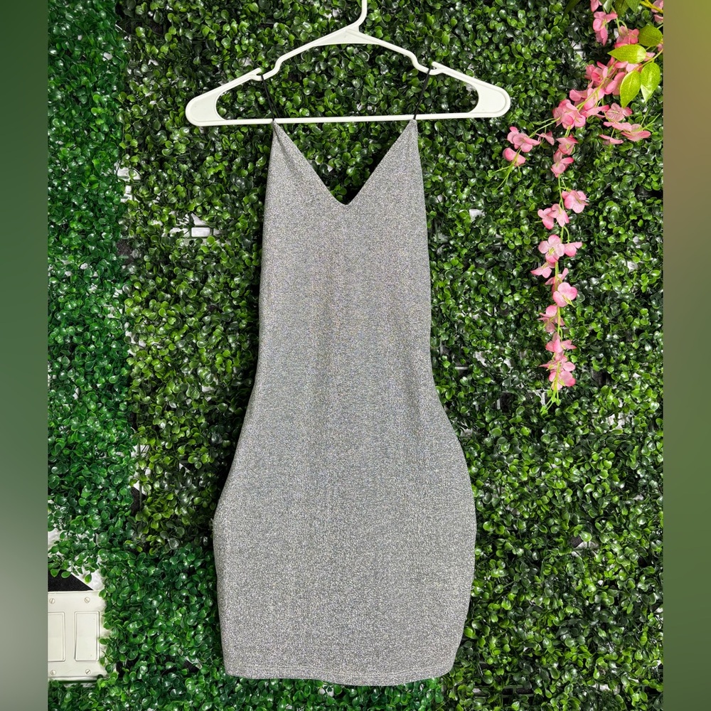 Divided Sparkling Gray Backless Dress